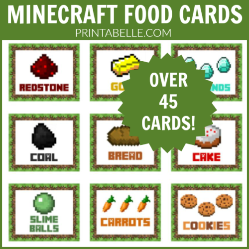 Minecraft TENTED Food Label Cards Party Printables